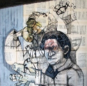 Dolor encarnado - acrylique et collage sur toile - 100 x 100 cm - 2011 (galerie Claire Corcia, Paris)